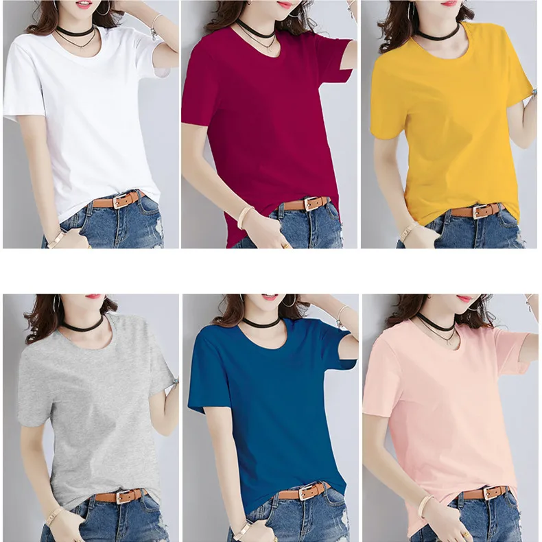 Футболка женская базовая с круглым вырезом хлопковая Простая рубашка коротким
