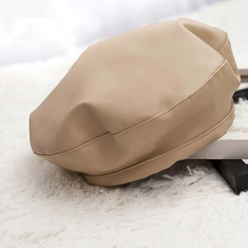 Khaki Manoswe Новые шапки-береты для женщин осень зима ретро леди из искусственной кожи берет ювелирные изделия аксессуары горячая распродажа мода - Цвет: Khaki