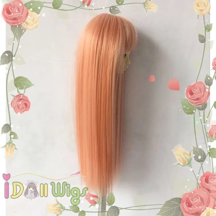Горячая продажа прямой персиковый розовый BJD кукла парик линяет Бесплатная 1/3 1/4