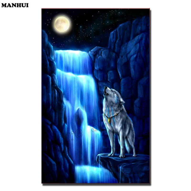 Volledige vierkante / ronde diamant 5D DIY Diamond Painting &quotMoon Wolf&quot geborduurd Mosaic Home Decor SSA139 | Дом и сад