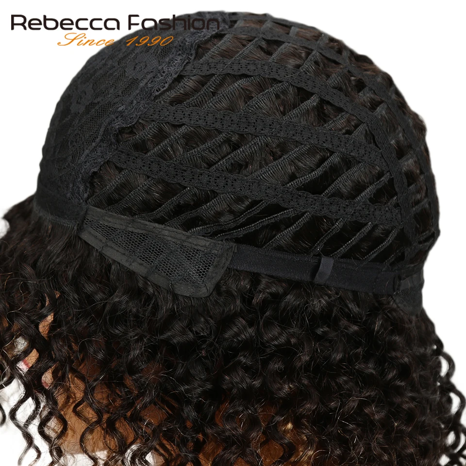 Rebecca Peruvian Remy Hair Kinky Curly Hair Omber Blonde Wig Machine Made Short Human Hair Wigs For Women Color#1B/4/27#99J