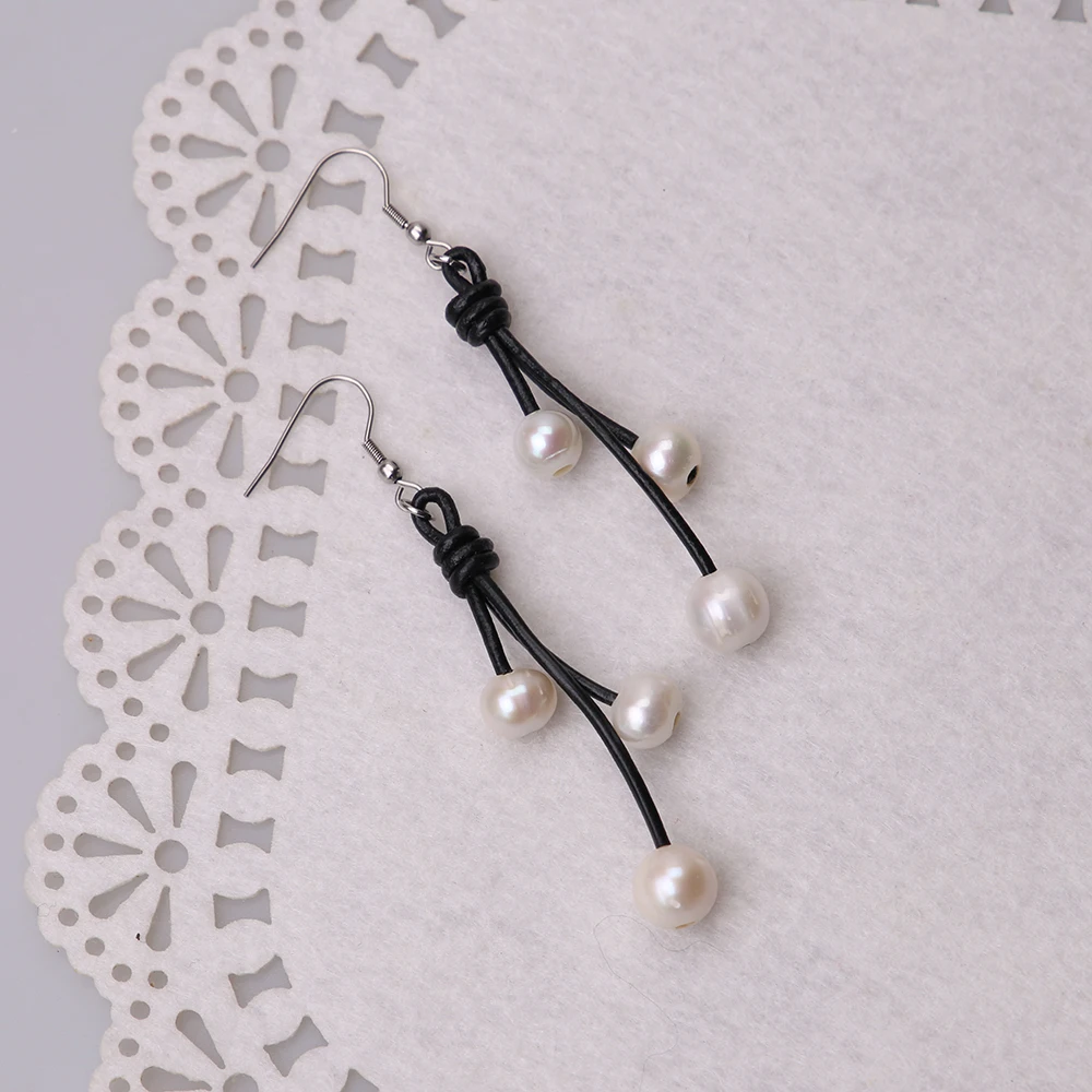 Серьги с пресноводным жемчугом для женщин серьги-подвески из натуральной кожи со