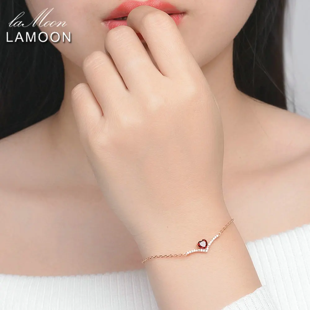 Lamoon Сердце 100% натуральный драгоценный камень классика красный 0.3ct Гранат 925 пробы