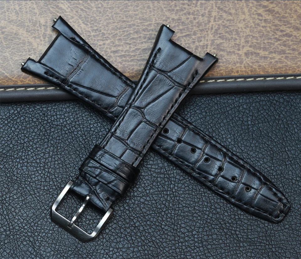 Pesno Нотч конец кожа аллигатора часы ремешок для IWC Ingenieur ремешок для мужчин 28 мм черный ремешок Браслеты Пряжка ремень