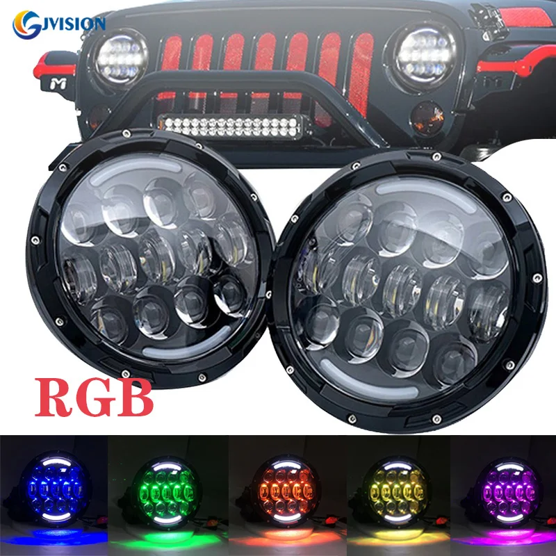 7 дюймовый круглый светодиодный головной фонарь 105 Вт rgb цветной мигающий светильник РА дальнего света H4 6000K для jeep wrangler JK LandRover Offroad 4x4 фара