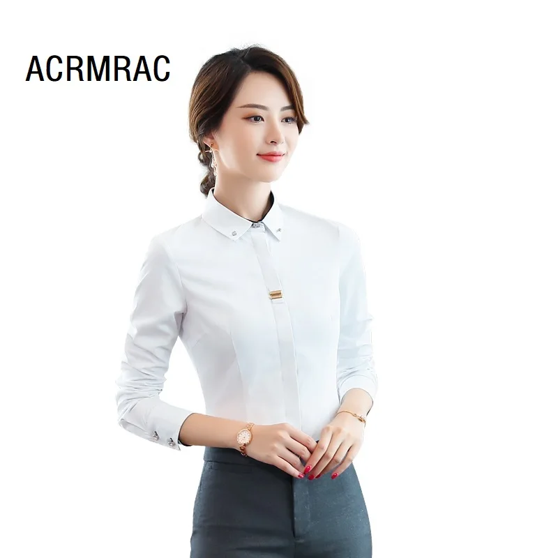 ACRMRAC woman Long sleeves lapel Slim Solid color OL business attire Blouses & Shirts