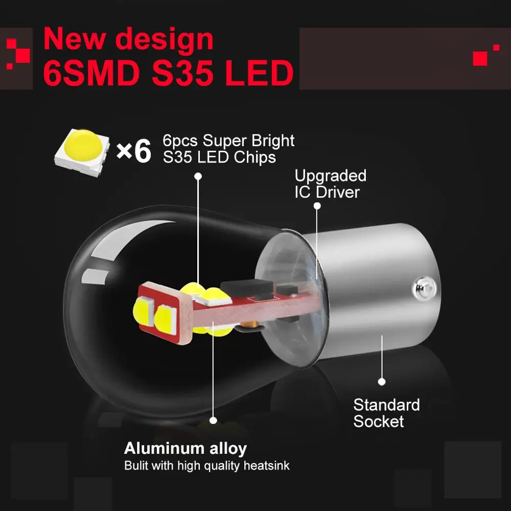 Светодиодный стоп-сигнал 2 шт. P21W BA15S 1156 1157 BAY15D P21/5W BA15D светодиодный 6SMD S35 800LM