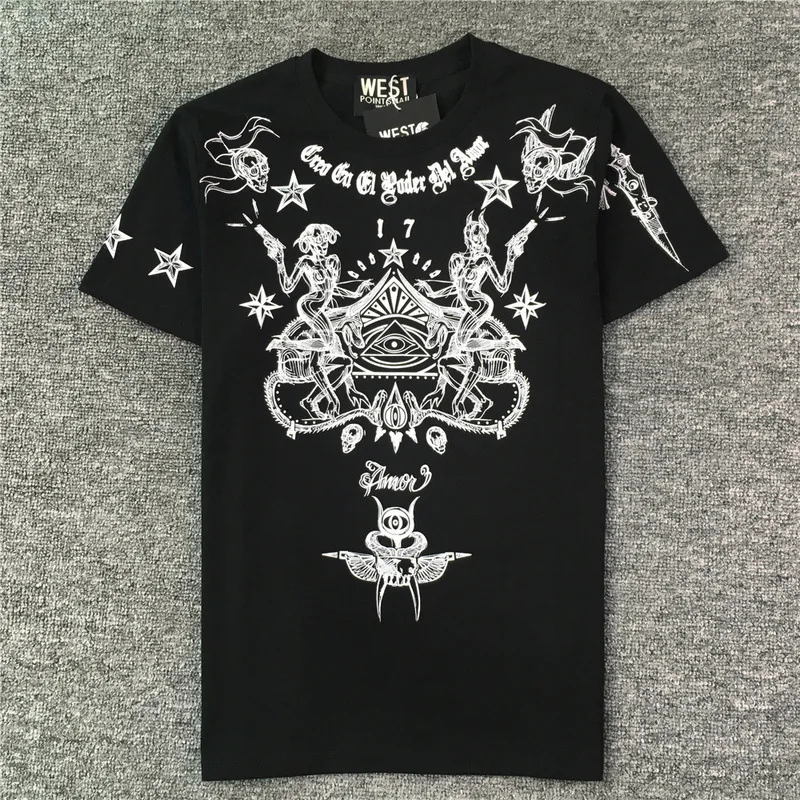

New 2019 Men Novelty Devil Snake 74 Stars Classic T Shirts T-Shirt Hip Hop Skateboard Street Cotton T-Shirts Tee Top Kenye #042
