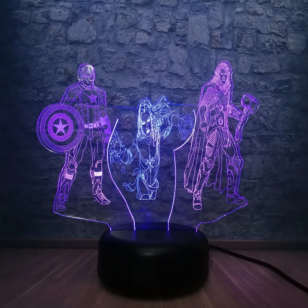 Marvel фигура Мстителей Капитан Америка Тор 3D смешанные цвета luminaria USB зарядка лампа для подростковой комнаты декоративный подарок для мальчика детская игрушка