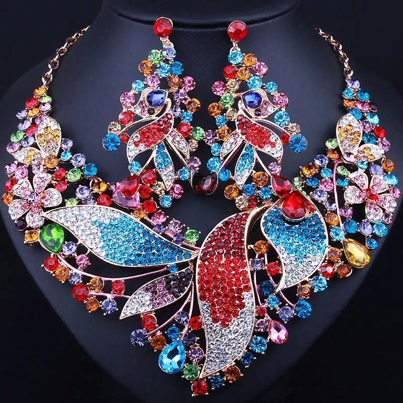 Ожерелье и серьги в форме листа Стразы с кристаллами|luxury bridal jewelry sets|necklace earring