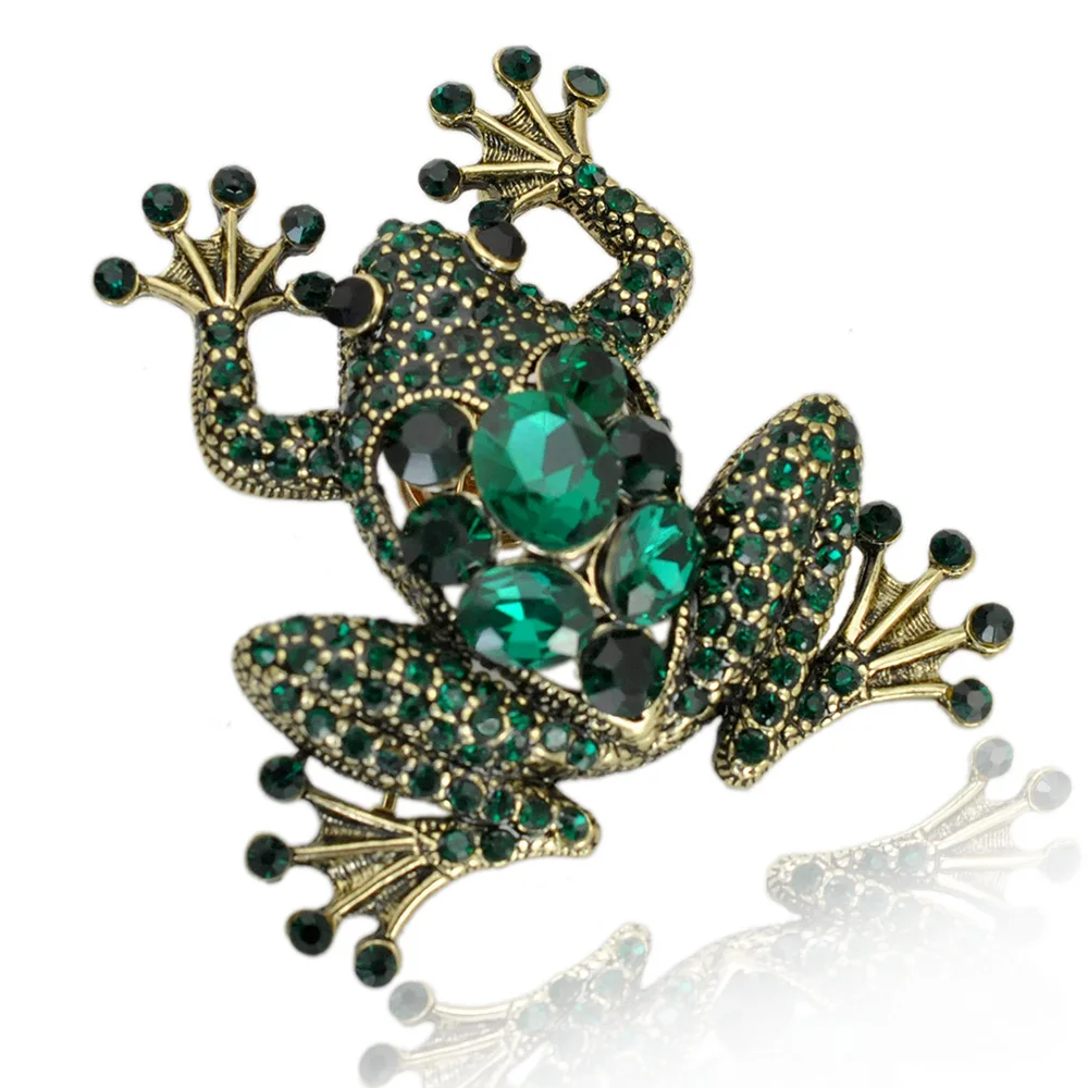 Green Crystal Rhinestone Frog Brooch Pin Bufonid Toad Vintage Fashion Jewelry Animal Accessory 2018 Factory Sale | Украшения и