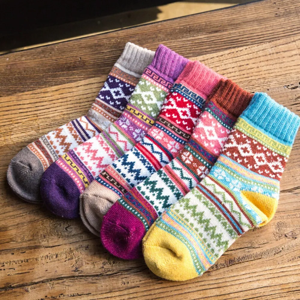 Женские шерстяные носки с геометрическим принтом повседневные мягкие теплые