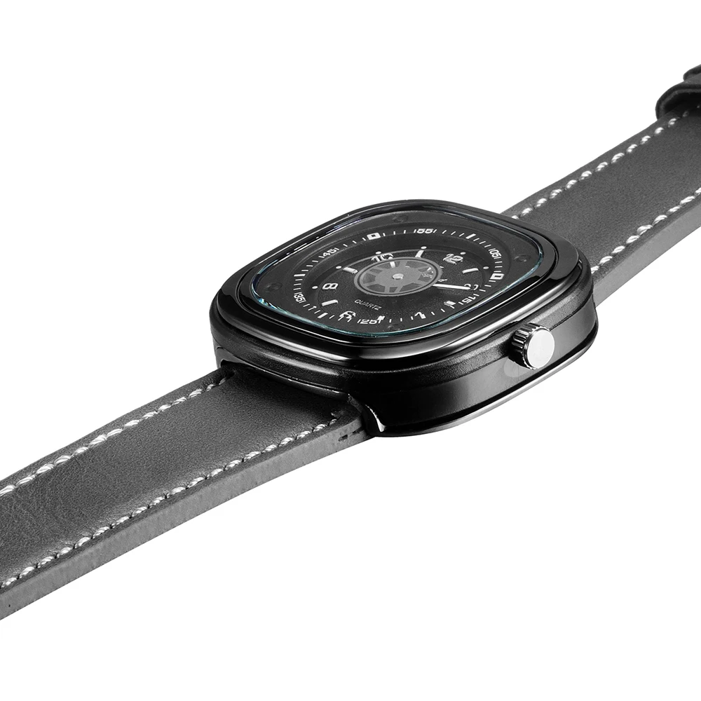 Новые модные мужские кварцевые наручные часы V6 с кожаным ремешком и квадратным