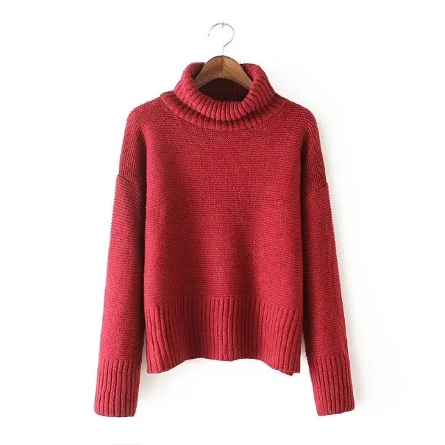 Свитер 2017 Женщин Старинные Высокая Шея Широкий Рукав Вязаный Утолщение Теплый