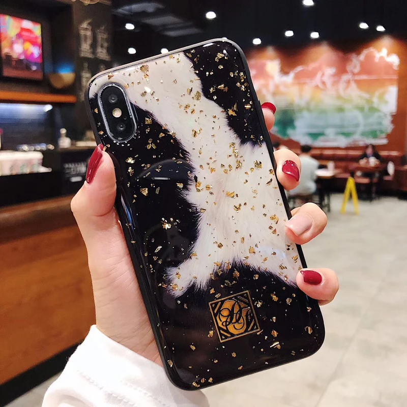 Роскошные блестящие чехлы для телефонов с золотой фольгой iPhone X 7 8 6 6S Plus чехол