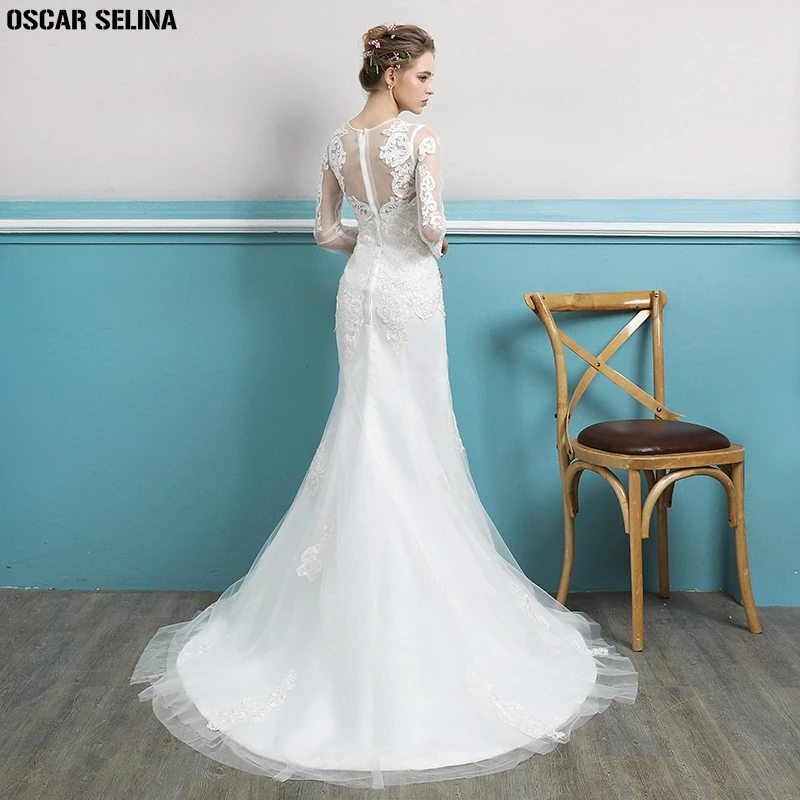 OSCAR SELINA Vestido de noiva2019 новое из кружева с вырезом на шее длинным рукавом сексуальное