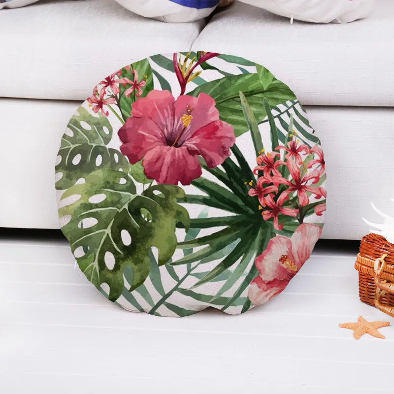 

Fashion High Quality Cotton Linen Tropic Round Hibiscus Flowers Car Decorative Throw Pillow Case Cushion Cover Sofa Home Decor