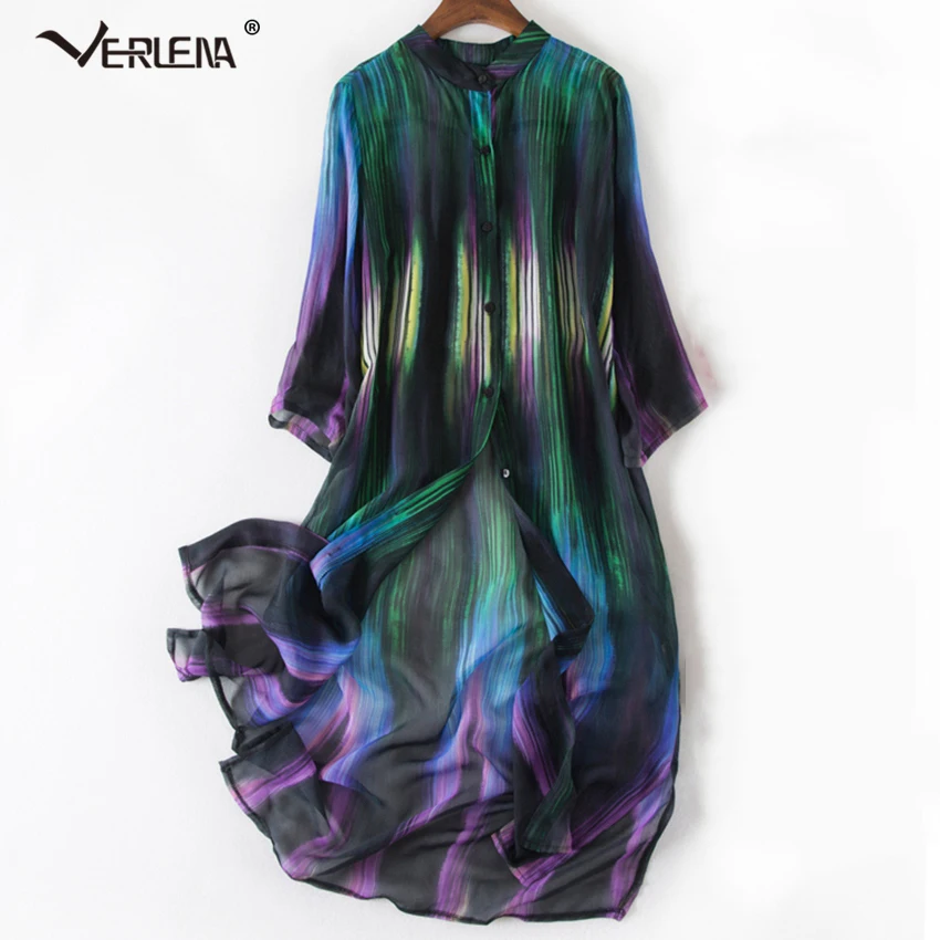 Verlena 2019 восхитительное платье из 100% шелка с градиентным узором плиссе прозрачный