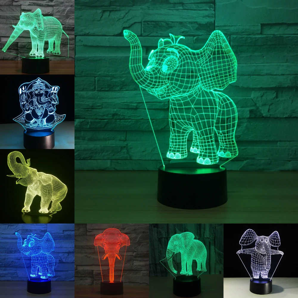 СВЕТОДИОДНЫЙ 3D светильник в виде милого слона 7 цветов сменная игрушка USB кабель