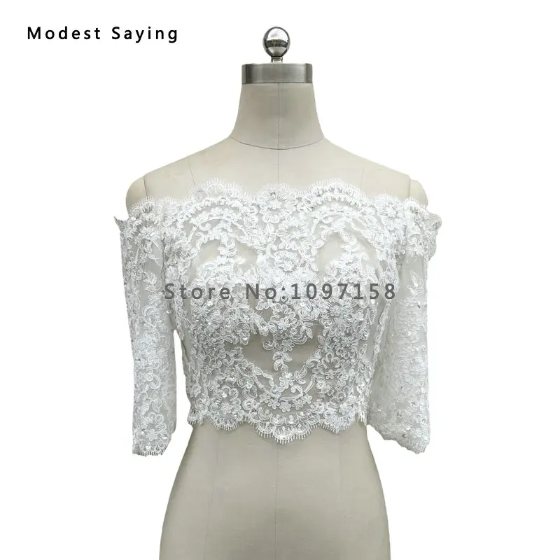 Настоящее элегантное кружевное свадебное болеро с открытыми плечами и коротким