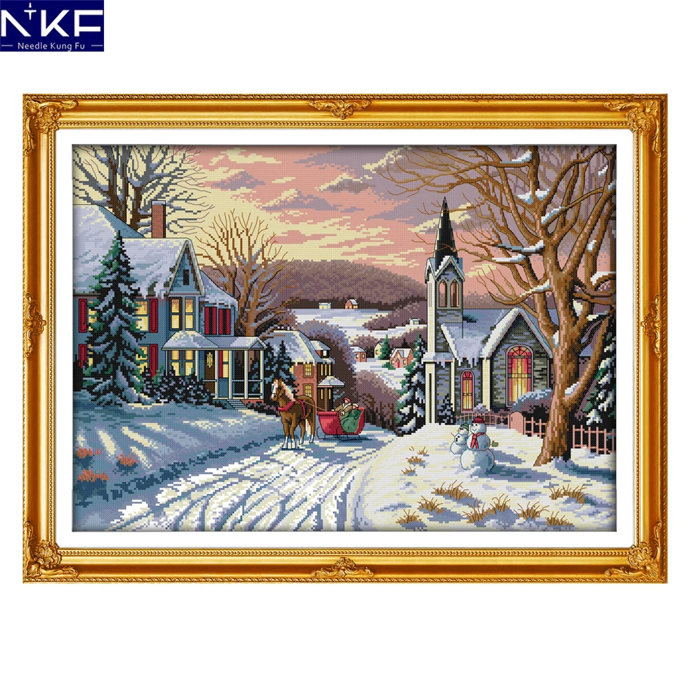 

NKF Cross Stitch Patterns DIY Embroidery Needlework Snowscape Create Cross Stitch Designs For Home Decoration