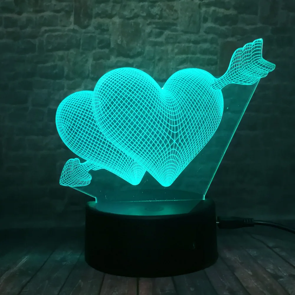 3D стрелы через сердце светодиодный ночник романтическая лампа освещение