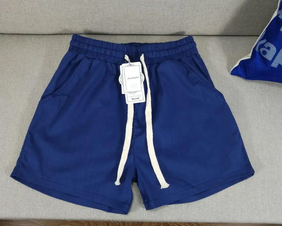 navy blue Новинка размера плюс 4XL Летние повседневные хлопковые льняные женские короткие одноцветные с эластичной резинкой на талии/большие свободные короткие брюки черного цвета - Цвет: navy blue
