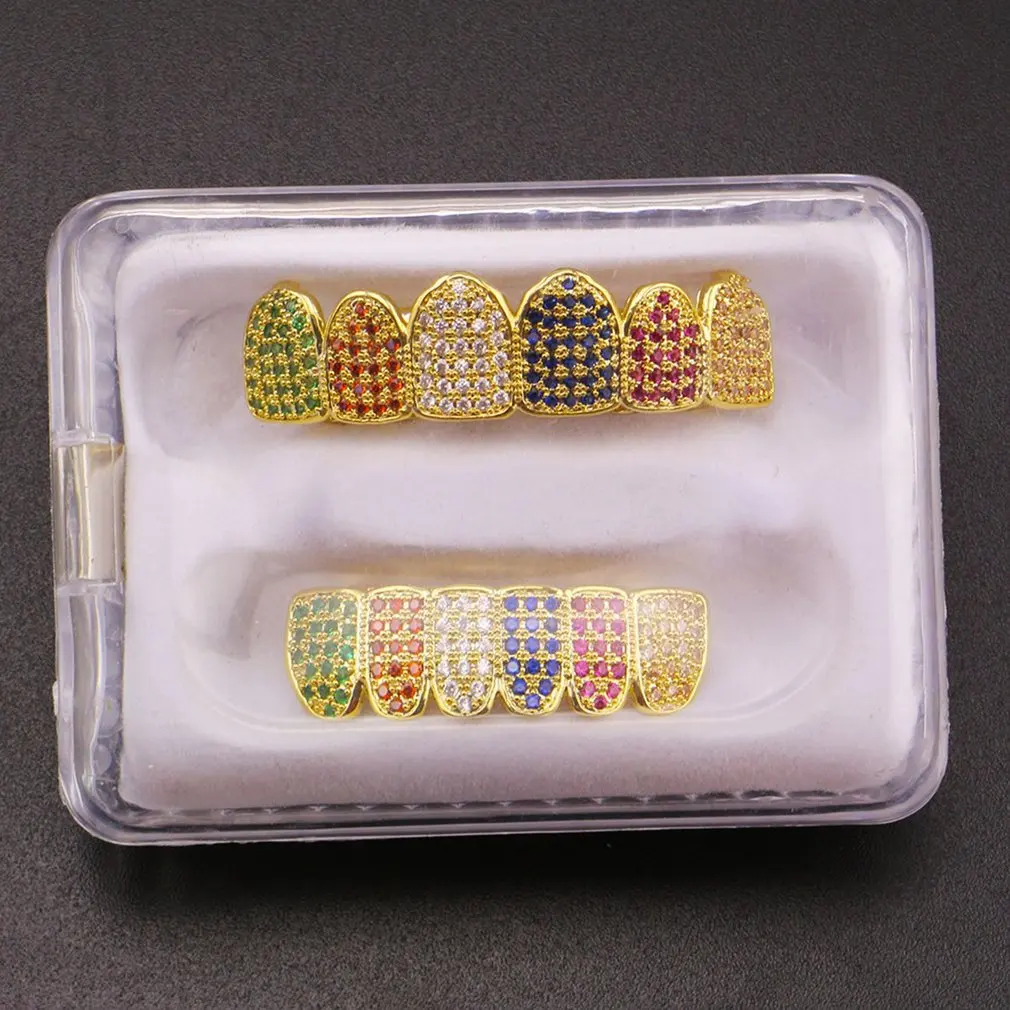 Hip Hop Custom Fit Rose Color Teeth Four Hollow Open Face Gold Mouth Caps Top &amp Bottom Party Gift | Украшения и аксессуары