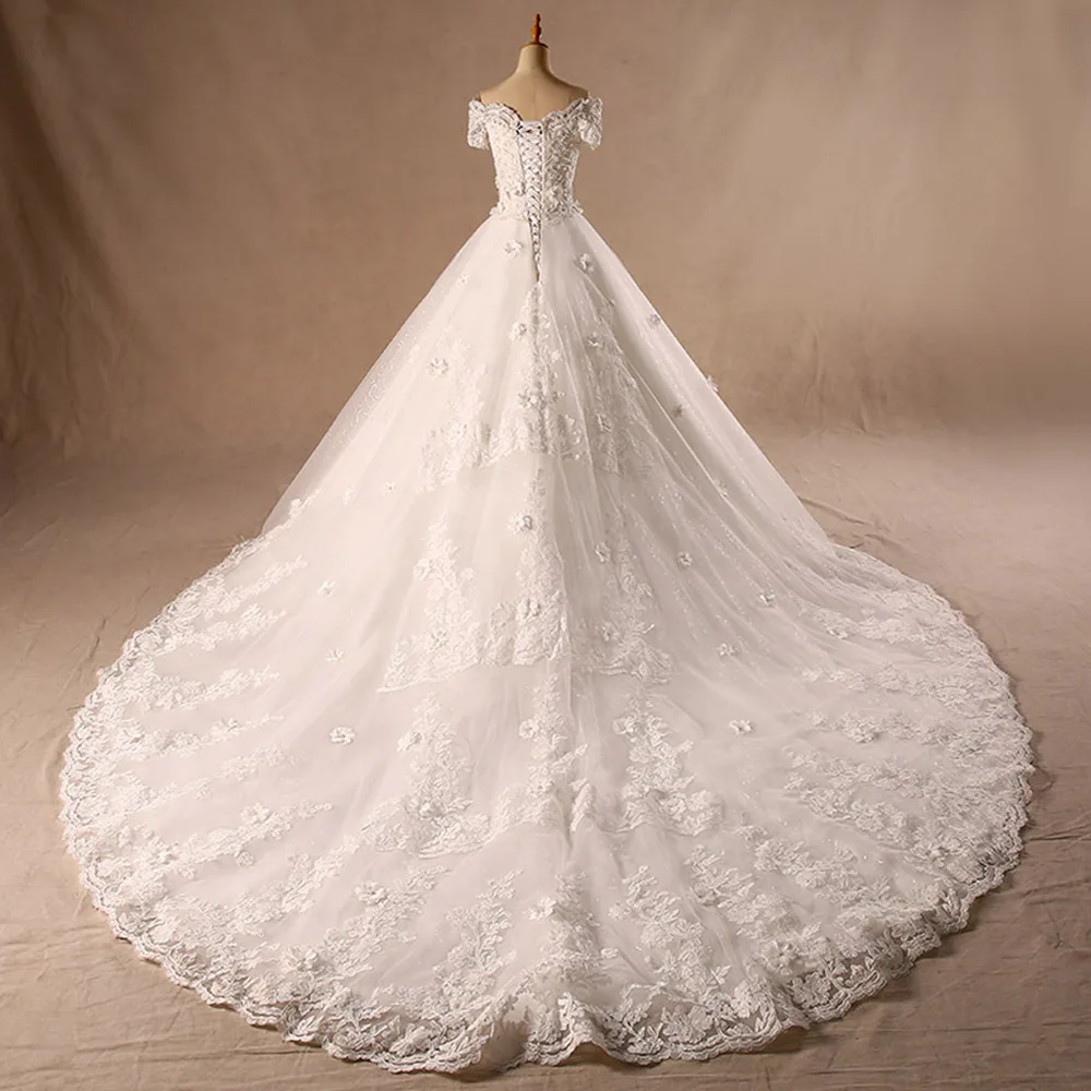 Vestido De Noiva Princesa с коротким рукавом расшитое бисером блестками аппликациями