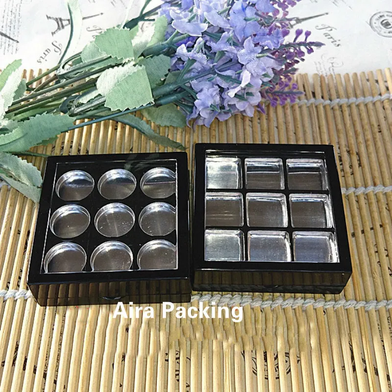30pcs/lot 15mm Empty Black Eyeshadow Powder Compacts with Mirror, Top Grade Double-layer Blusher Refillable Case, Makeup Tools
