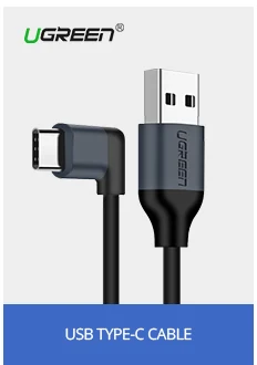 Ugreen нейлоновый USB C кабель 90 градусов Быстрое Зарядное устройство usb type C кабель для Xiaomi Mi 8 samsung Galaxy S9 Plus мобильный телефон USB-C шнур