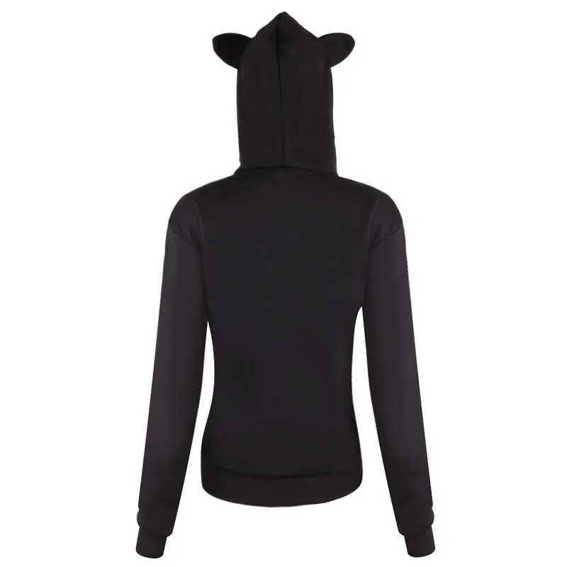 S-XL, Модный женский принт с английскими буквами, кошачьи ушки, пуловер, толстовка с капюшоном, черный, Новинка