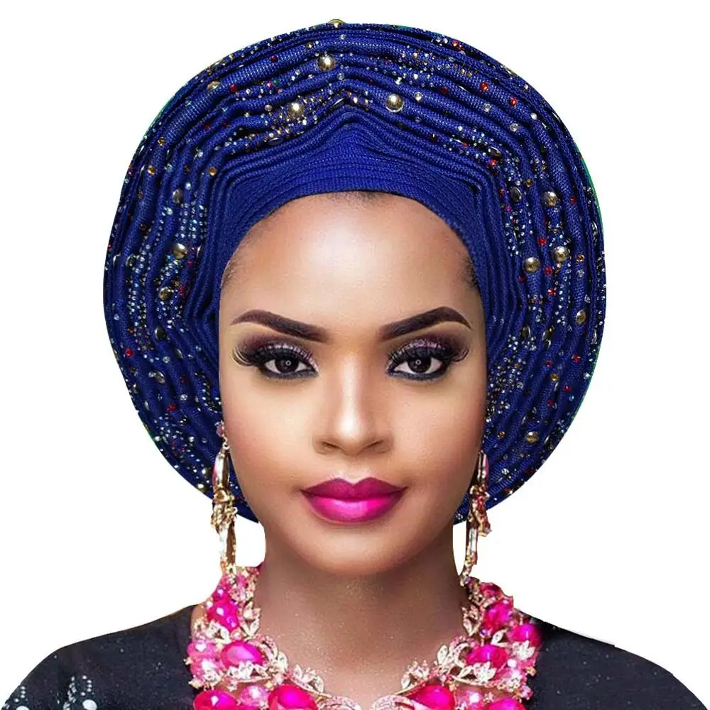 royal Нигерийский aso oke головной убор Африканский головной убор геле головной убор уже сделан - Цвет: royal