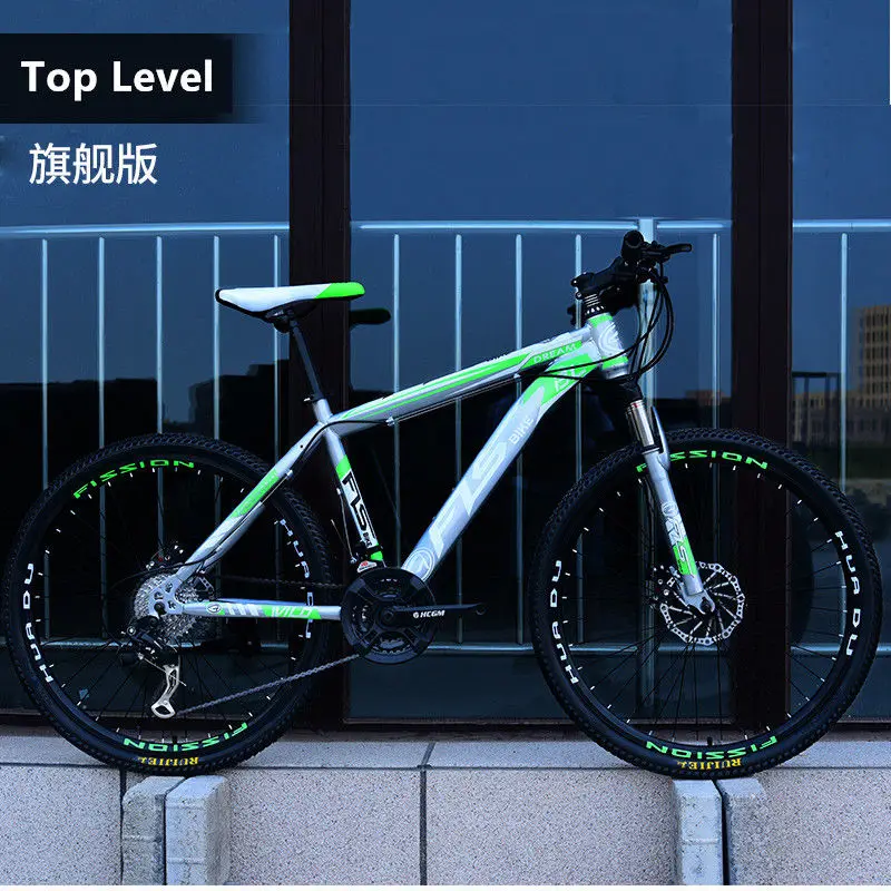 Top Silver Green Бренд, рама из углеродистой стали для горного велосипеда, 24/26 дюймов, колеса, 27 скоростей, двойной дисковый тормоз, велосипедный спорт на открытом воздухе, горные велосипеды - Цвет: Top Silver Green