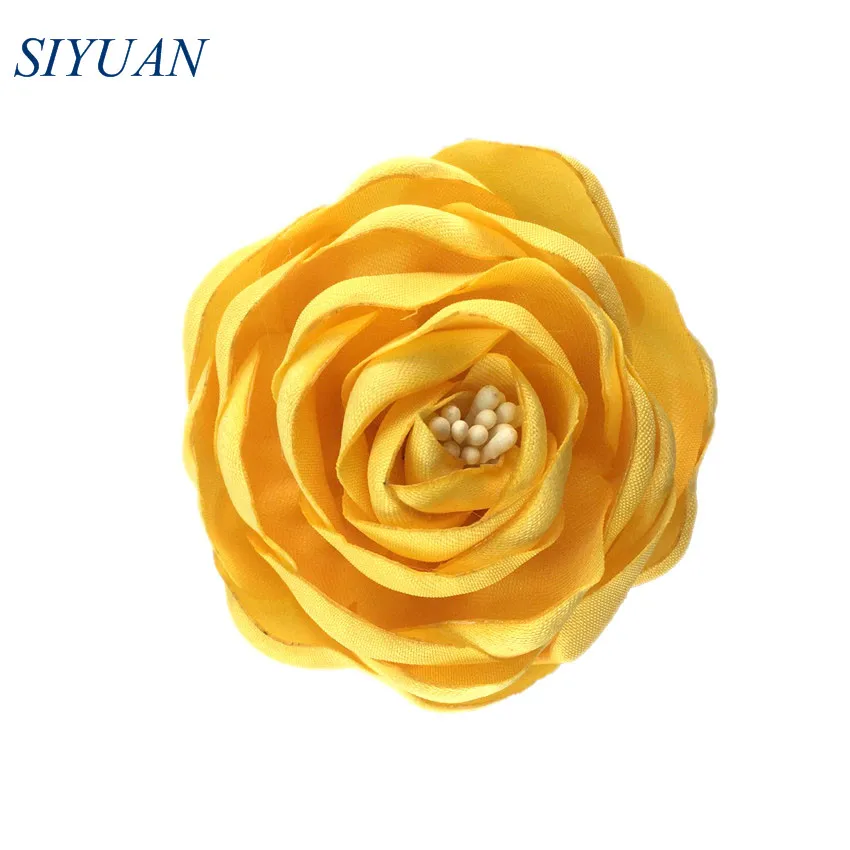 20-yellow 5 шт./партия, 2,4 ''сгоревший атласный цветок Camelia с Stamen девушка цветок шпилька свадебное платье Декор DIY бутик TH284 - Цвет: 20-yellow
