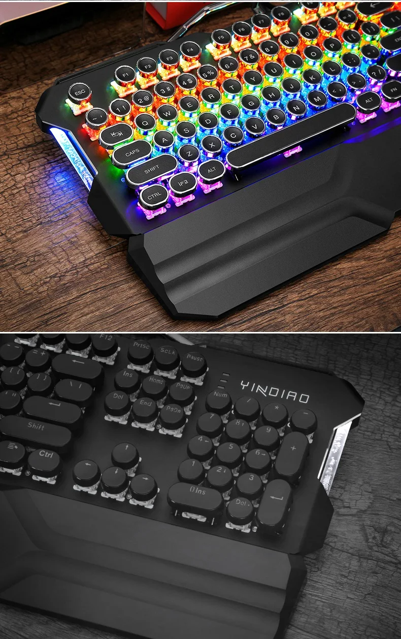 YINDIAO Esport Ретро круглая клавиатура Проводная Смешанная подсветка Механическая игровая клавиатура мышь и гарнитура моделирование водяного охлаждения
