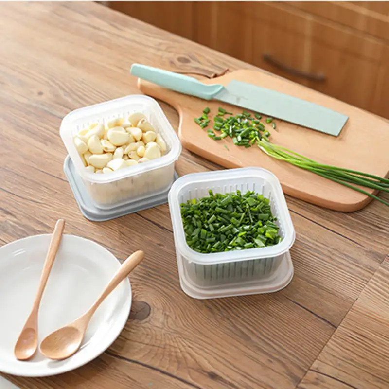 1PCS Transparent Kitchen Storage Box Refrigerator Fruit and Vegetable Storage Box Kitchen with Lid Drain Storage Tanks
