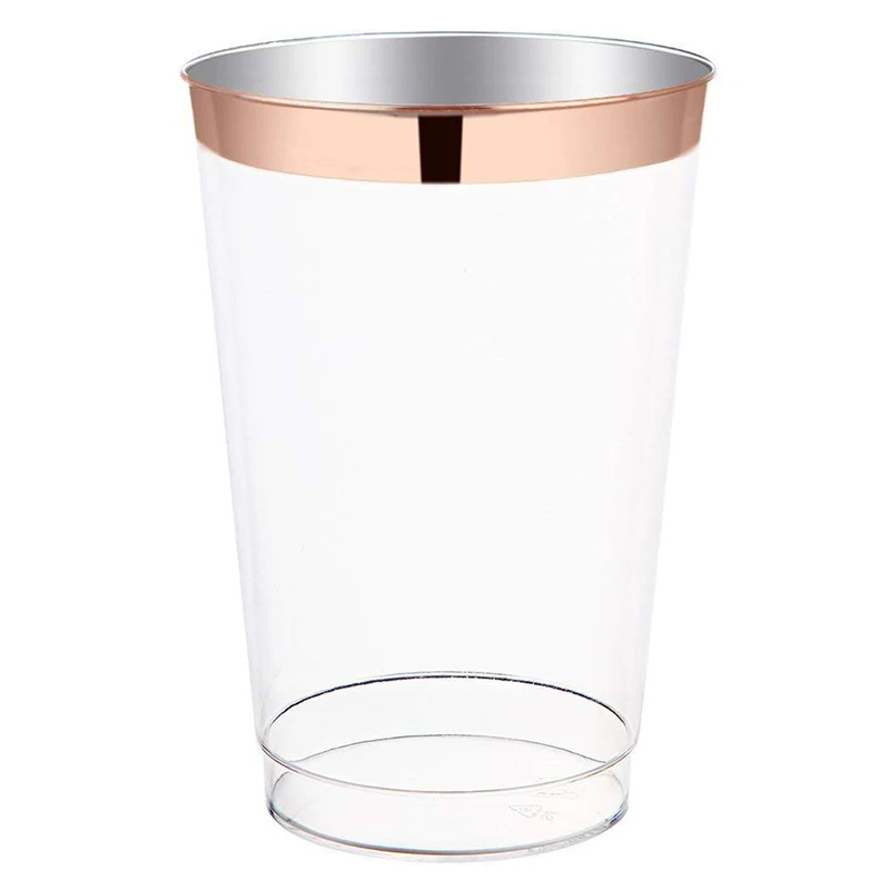 12oz Rose Gold Plastic Cups 100pack Clear with Rim-Wedding/Party Disposable Cups-Heavyweight | Дом и сад
