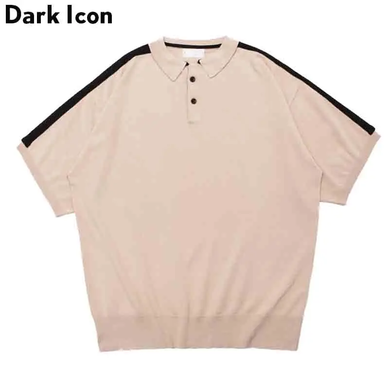 Темно значок Turn Down Воротник цветной блок на рукаве Мужская футболка футболки