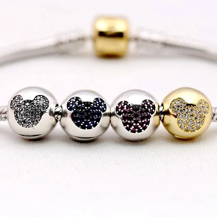 Серебряный Шарм Микки и Минни клип Подвески Мультфильм клипы шарик DIY Аксессуары