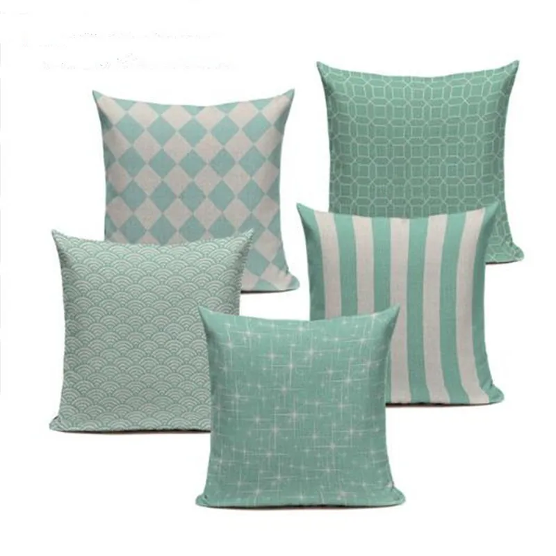 

Chevron Light blue Cotton Linen Geometry Decor Throw Pillows Case for Sofa Car Cotton Cushion Cover Creative Decoration Custom