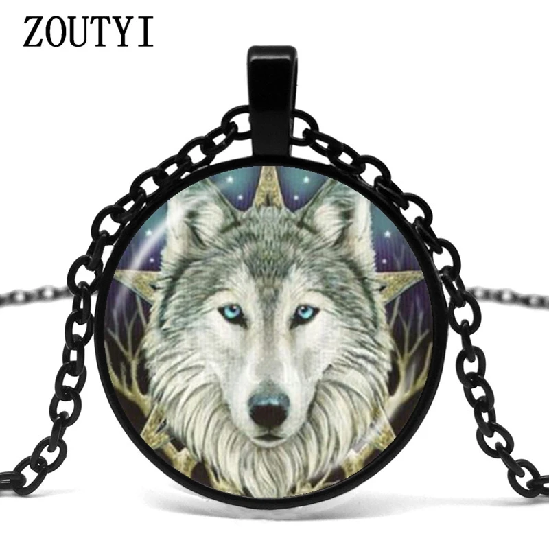 2018/Wicca Wolf ожерельлье с фото Викканская пятиконечная звезда Подвеска Украшения в