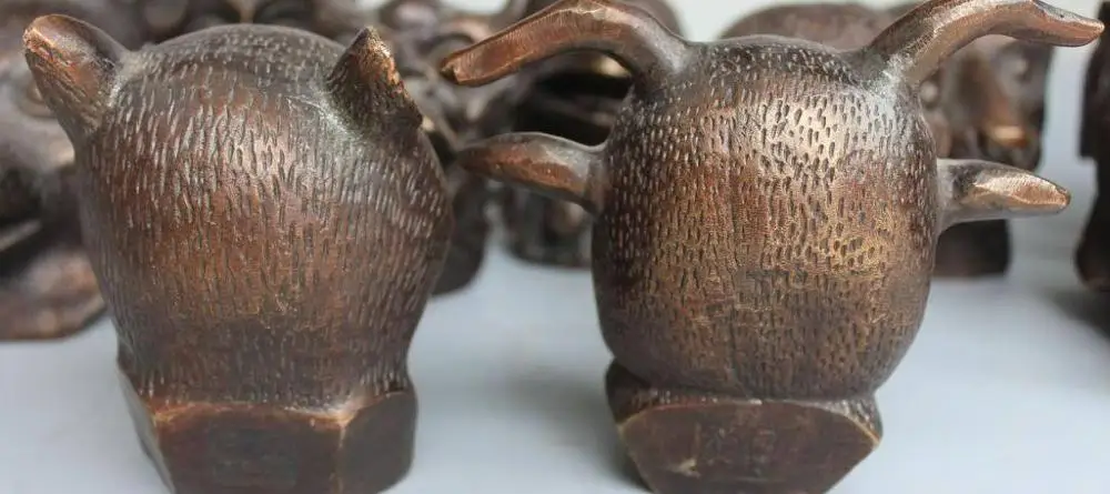 Marked Chinese Bronze 12 Animal Dragon Horse Sheep Bull Chicken Head Full Set | Дом и сад
