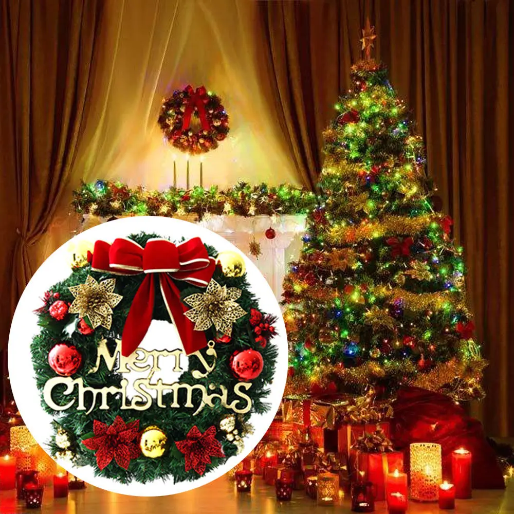 

New Christmas Wreath Decor Xmas Home Party Door Wall Garland Flower Bowknot Ornament