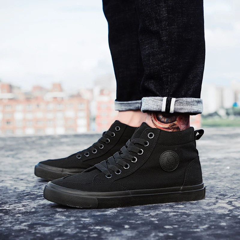 Кеды мужские на шнуровке Вулканизированная подошва высокие берцы Модная