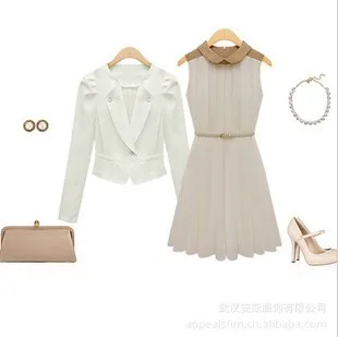 2013 Summer Europe and the United States Women color stitching lapels waist pleated chiffon dress retro fashion wind | Женская одежда