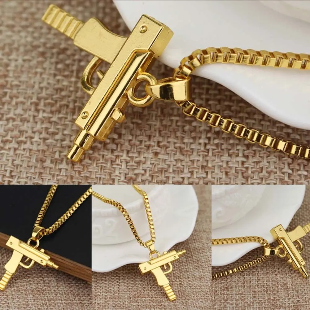 Уникальный пистолет Форма кулон цепи Цепочки и ожерелья Прохладный хип-хоп