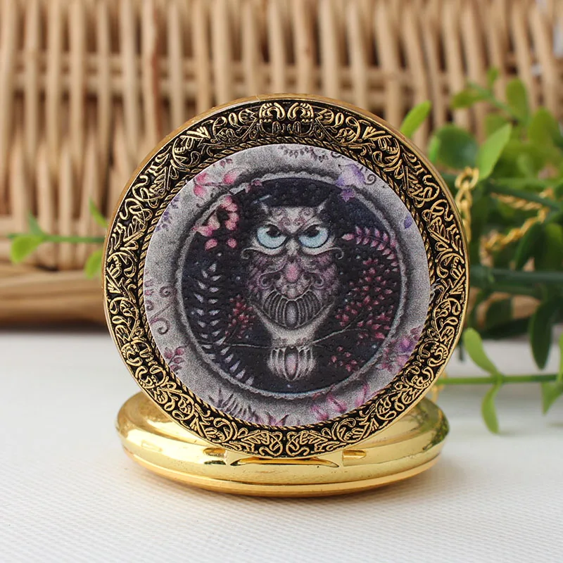 Ретро флип сова pattern карманные часы моды студент мужской Большие Ожерелья Часы