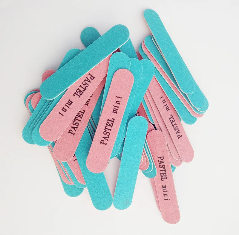 100 шт. двухцветные 75 мм пилки для ногтей розовые и синие &quotпастообразные мини&quot