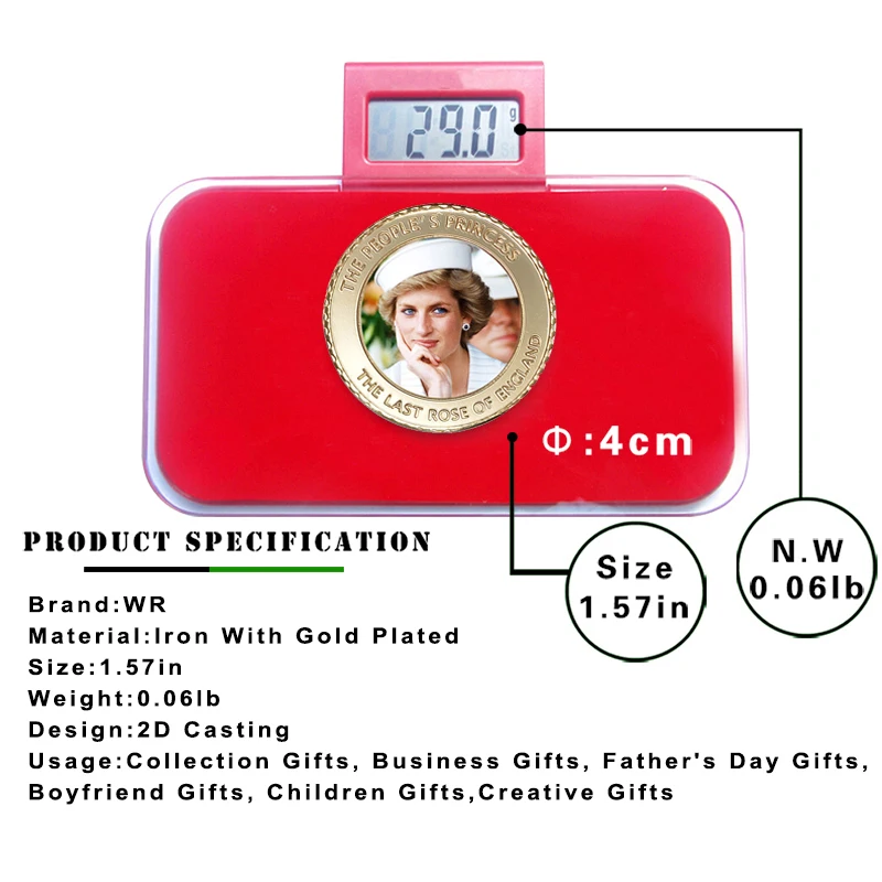 WR самые новые подарочные товары памятная Диана металлическая монета 999 9